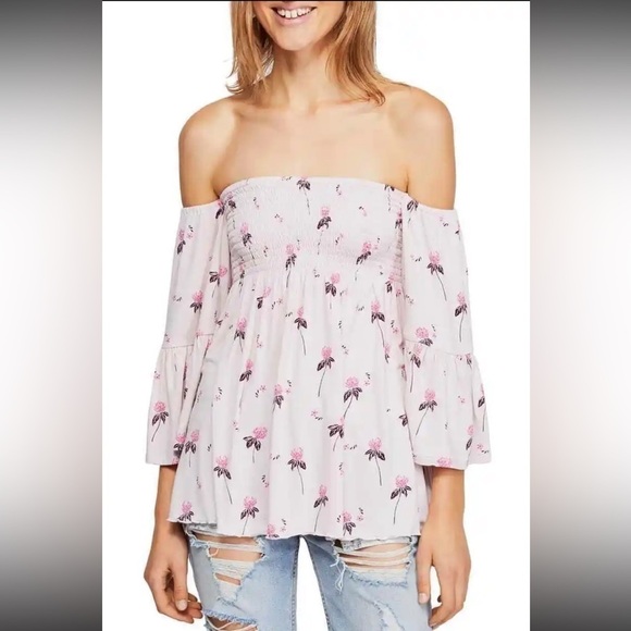 Free People Lana Off Shoulder Tunic Floral Size XS | MSRP $98 OB938678 Pink NWT - Picture 2 of 9